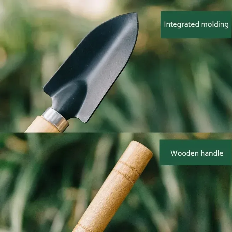 3Pcs Mini Garden Tool Set: Iron Shovel, Trowel & Rake with Ergonomic Wooden Handles for Indoor Plants, Flower Pots, Cactus & Small Garden Tasks thumbnail 4