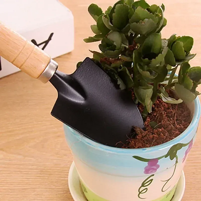 3Pcs Mini Garden Tool Set: Iron Shovel, Trowel & Rake with Ergonomic Wooden Handles for Indoor Plants, Flower Pots, Cactus & Small Garden Tasks thumbnail 3