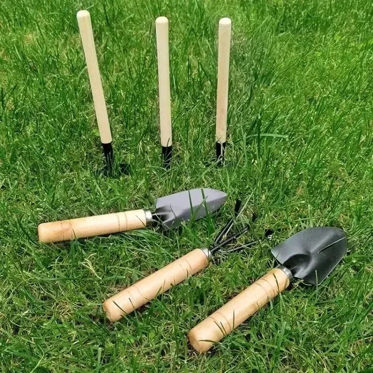 3Pcs Mini Garden Tool Set: Iron Shovel, Trowel & Rake with Ergonomic Wooden Handles for Indoor Plants, Flower Pots, Cactus & Small Garden Tasks showcase 3
