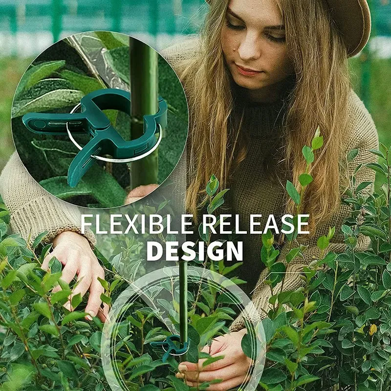 20Pcs Reusable Plant Support Clips for Garden & Greenhouse - Secure Vine, Flower, Seedling Stems & Branches - Durable Green Plastic with Galvanized Wire thumbnail 4
