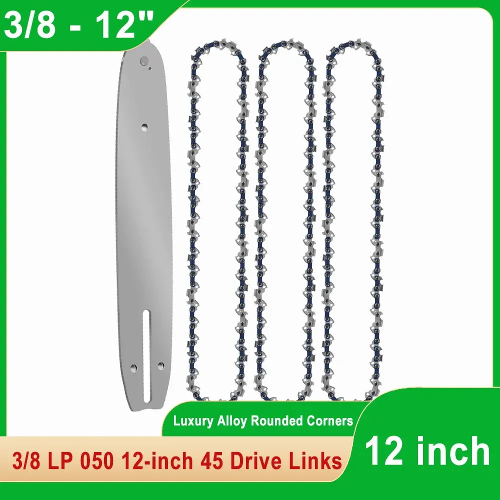 12-Inch Chainsaw Bar and Chain Set: 45 Drive Links, 3/8"LP Pitch, 0.050" Gauge - Professional Alloy Rounded Teeth for Electric Saws thumbnail 1