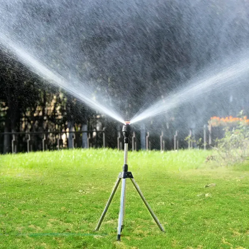 360-Degree Rotating Garden Sprinkler with Stainless Steel Tripod - Automatic Water Jet for Lawn Irrigation, Car Washing, and Outdoor Cooling thumbnail 1