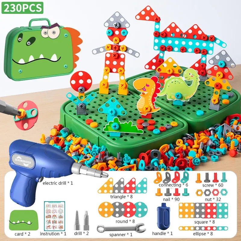 230-Piece Children's DIY Tool Toy Set with Electric Drill, Screws, and Nuts - 3D Puzzle Educational Pretend Play Kit for Kids thumbnail 1
