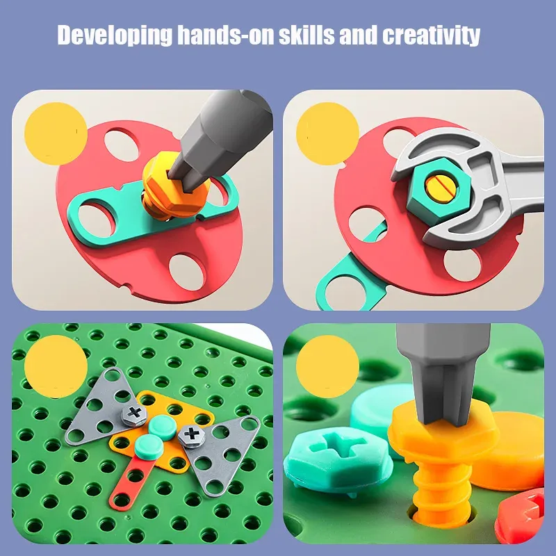 230-Piece Children's DIY Tool Toy Set with Electric Drill, Screws, and Nuts - 3D Puzzle Educational Pretend Play Kit for Kids thumbnail 3