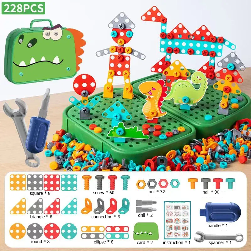 230-Piece Children's DIY Tool Toy Set with Electric Drill, Screws, and Nuts - 3D Puzzle Educational Pretend Play Kit for Kids thumbnail 2