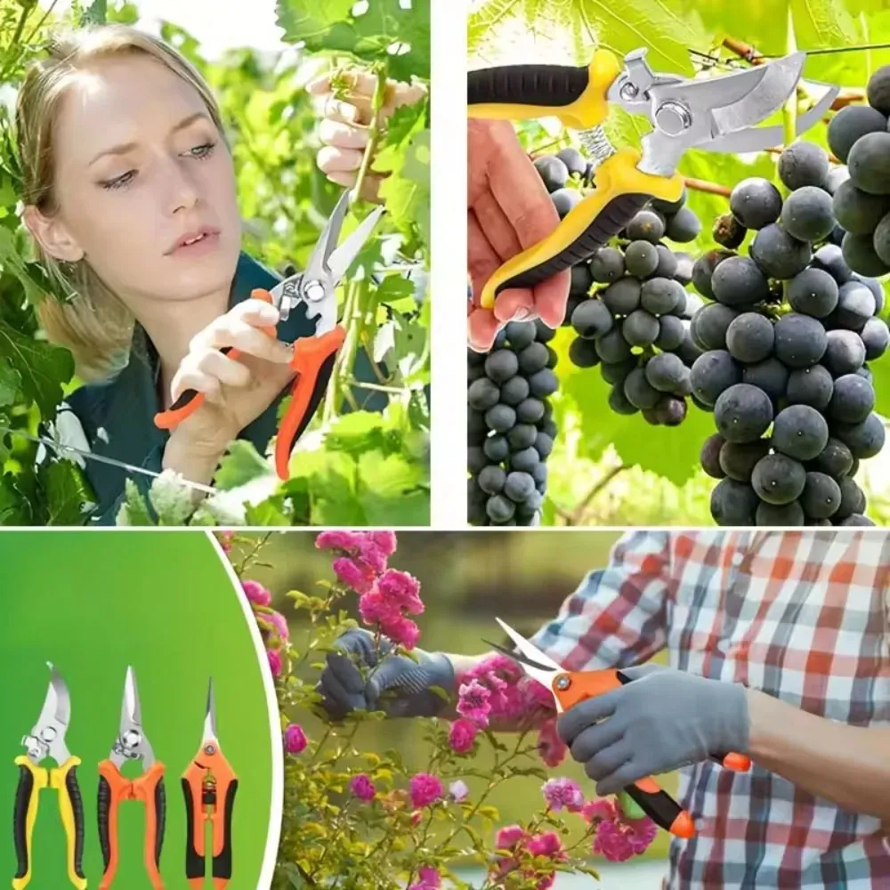 3PCS Stainless Steel Garden Scissors Set - Professional Pruning Shears with Ergonomic Non-Slip Handles for Trimming, Harvesting, Flower Picking, Fruit Collecting - Essential Gardening Tool Kit thumbnail 4