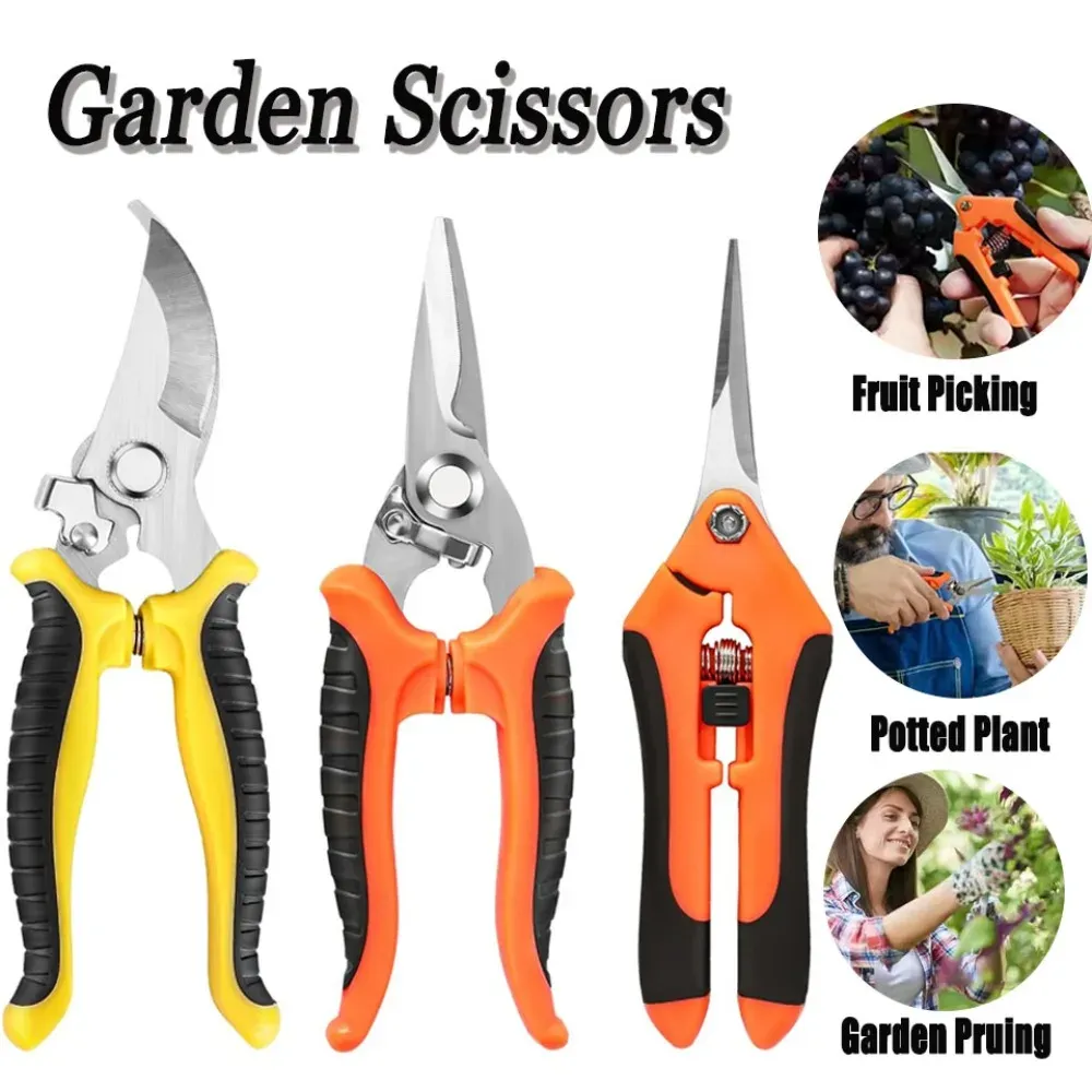 3PCS Stainless Steel Garden Scissors Set - Professional Pruning Shears with Ergonomic Non-Slip Handles for Trimming, Harvesting, Flower Picking, Fruit Collecting - Essential Gardening Tool Kit