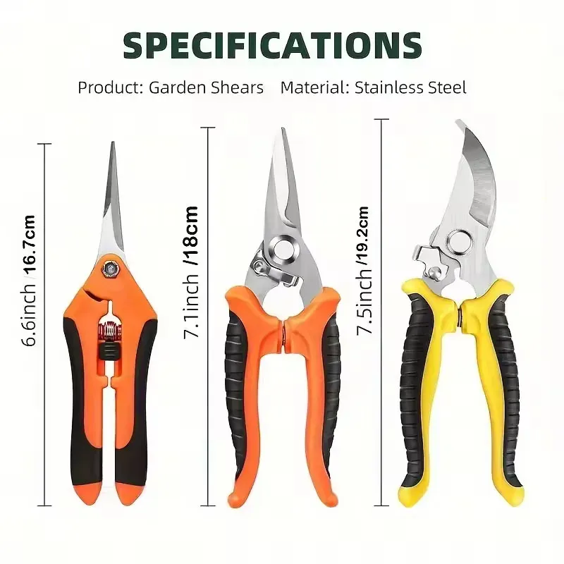 3PCS Stainless Steel Garden Scissors Set - Professional Pruning Shears with Ergonomic Non-Slip Handles for Trimming, Harvesting, Flower Picking, Fruit Collecting - Essential Gardening Tool Kit showcase 1