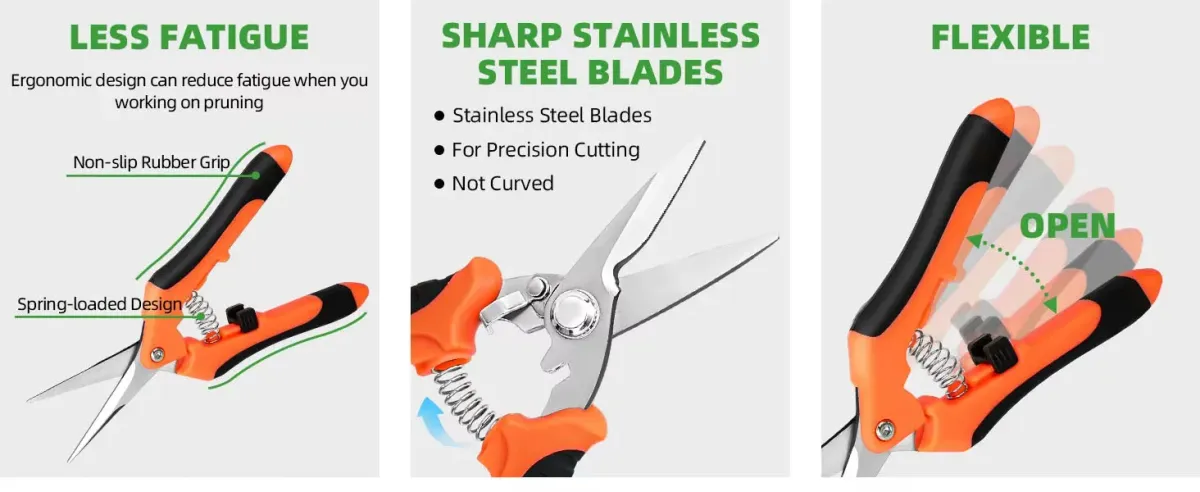 3PCS Stainless Steel Garden Scissors Set - Professional Pruning Shears with Ergonomic Non-Slip Handles for Trimming, Harvesting, Flower Picking, Fruit Collecting - Essential Gardening Tool Kit showcase 7