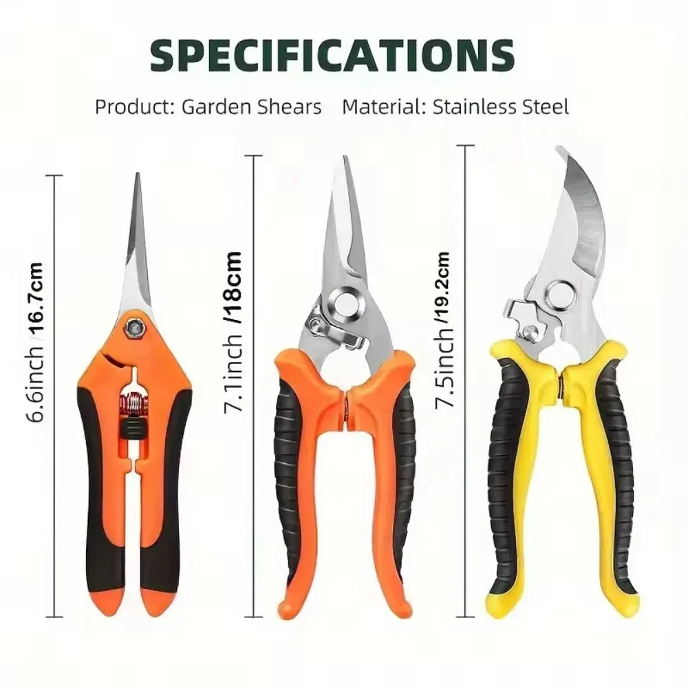3PCS Stainless Steel Garden Scissors Set - Professional Pruning Shears with Ergonomic Non-Slip Handles for Trimming, Harvesting, Flower Picking, Fruit Collecting - Essential Gardening Tool Kit thumbnail 2
