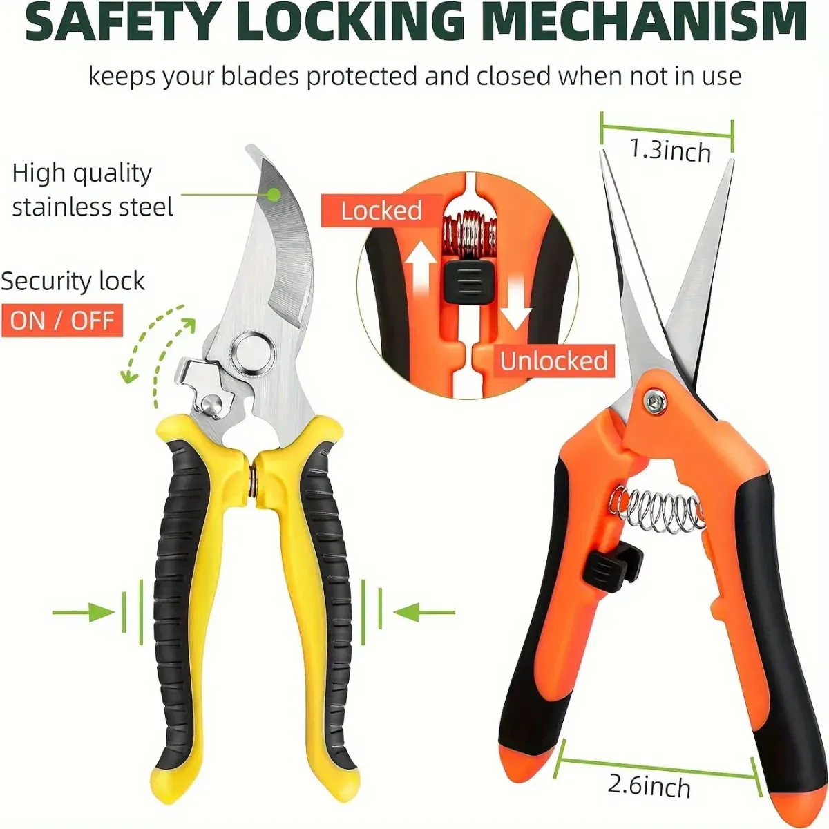 3PCS Stainless Steel Garden Scissors Set - Professional Pruning Shears with Ergonomic Non-Slip Handles for Trimming, Harvesting, Flower Picking, Fruit Collecting - Essential Gardening Tool Kit showcase 2