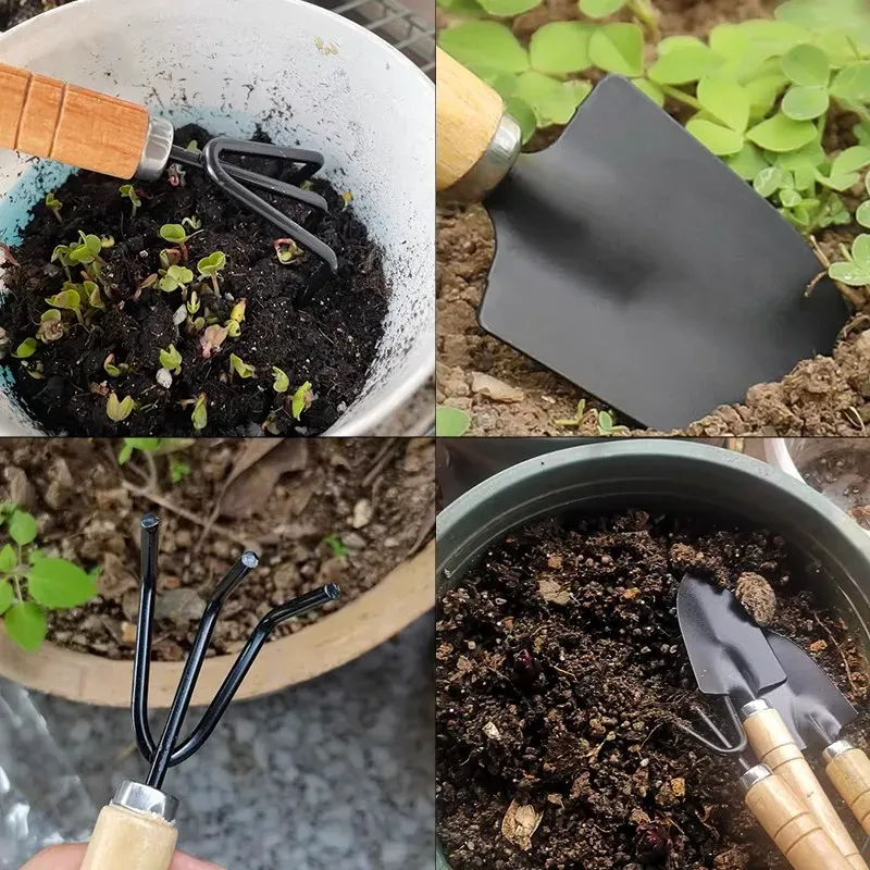 3-Piece Mini Gardening Tool Set: Durable Iron Shovel, Rake & Trowel with Comfortable Wooden Handles for Indoor & Outdoor Planting showcase 5