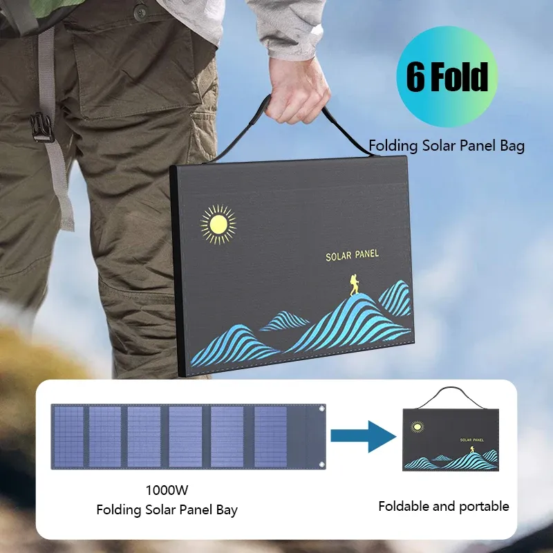 1000W Portable Folding Solar Panel Charger Bag with USB+DC Output, Outdoor Power Supply for Mobile Phones, Laptops, and Cameras - Ideal for Camping and Emergencies thumbnail 4