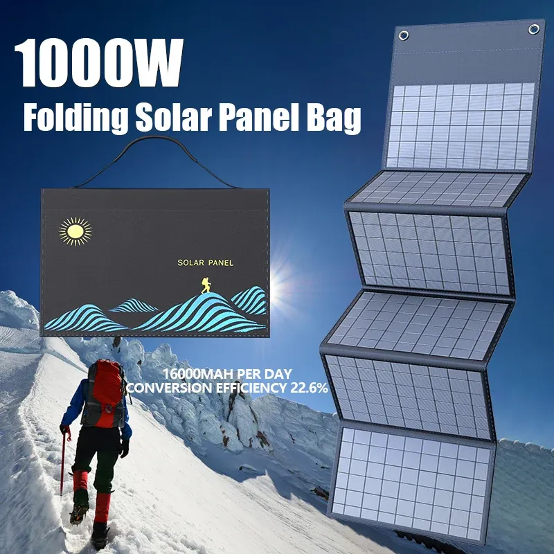 1000W Portable Folding Solar Panel Charger Bag with USB+DC Output, Outdoor Power Supply for Mobile Phones, Laptops, and Cameras - Ideal for Camping and Emergencies showcase 1