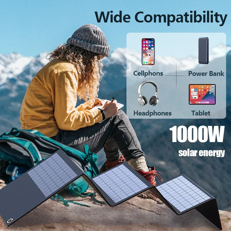 1000W Portable Folding Solar Panel Charger Bag with USB+DC Output, Outdoor Power Supply for Mobile Phones, Laptops, and Cameras - Ideal for Camping and Emergencies showcase 7