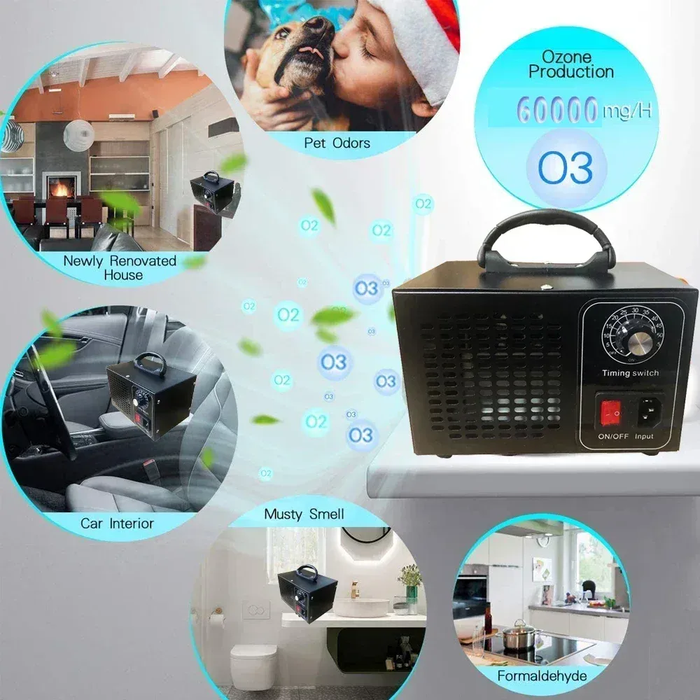 220V 60000mg Ozone Generator Air Purifier for Home & Car - Powerful Disinfection Sterilization Ozonizer for Odor Removal & Air Freshening thumbnail 6