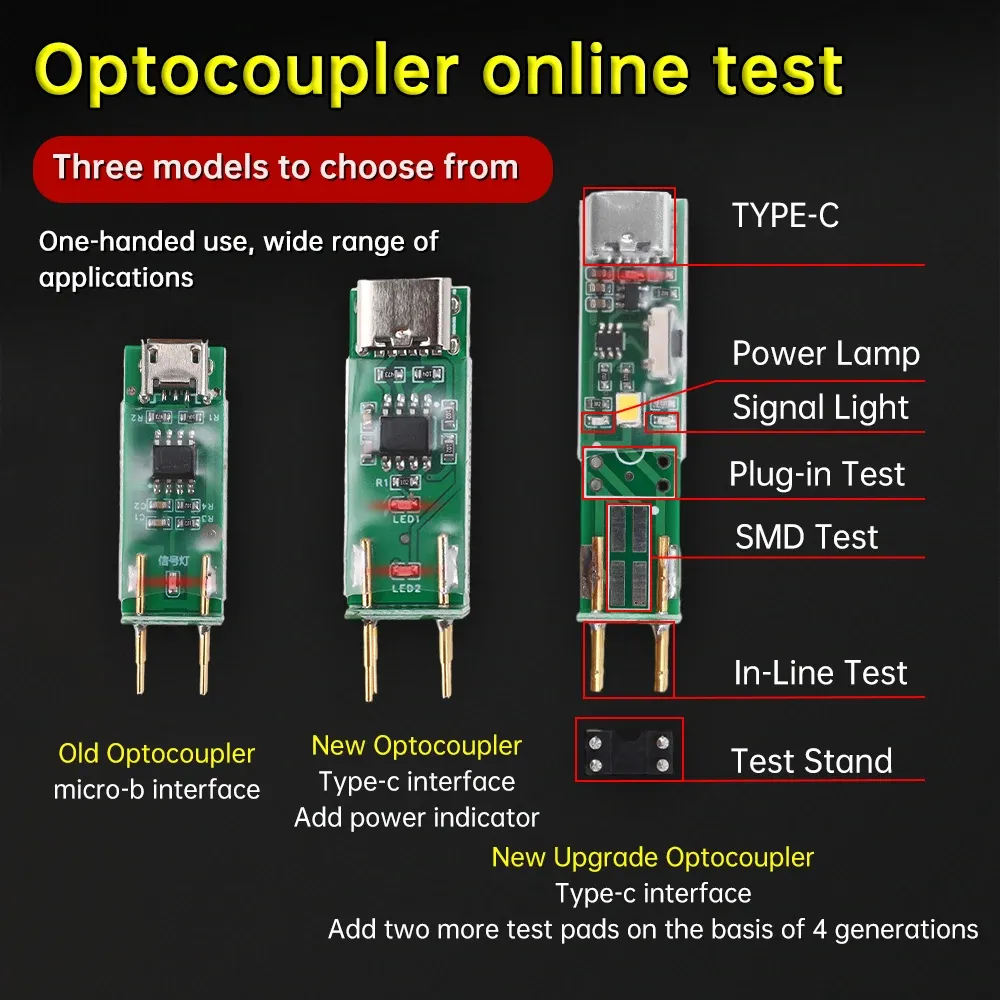 Optocoupler Tester Board for Electronic Repair - 4-Pin In-Line and SMD Testing, Compatible with 817/781/521 Optocouplers, Type-C/Micro-B Input thumbnail 3