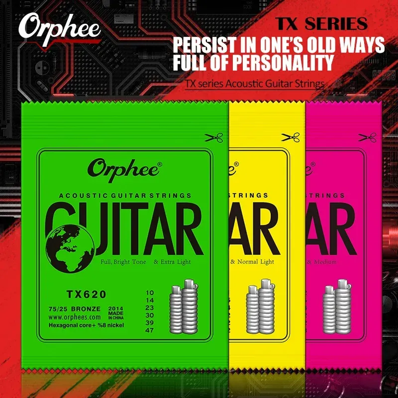 Orphee TX Series Acoustic Guitar Strings Set - Hexagonal Core, 75/25 Bronze Phosphor, Full Bright Tone, Extra Light Tension, Beginner Friendly showcase 1