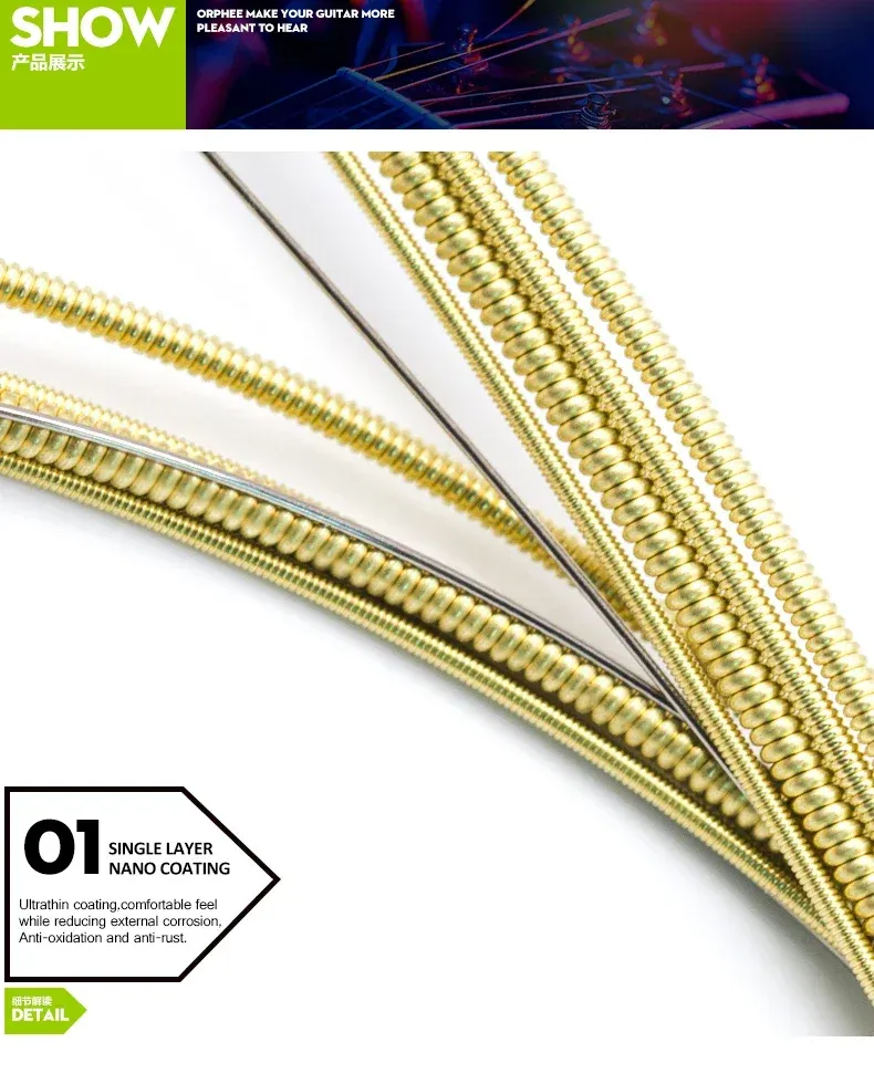 Orphee TX Series Acoustic Guitar Strings Set - Hexagonal Core, 75/25 Bronze Phosphor, Full Bright Tone, Extra Light Tension, Beginner Friendly showcase 5