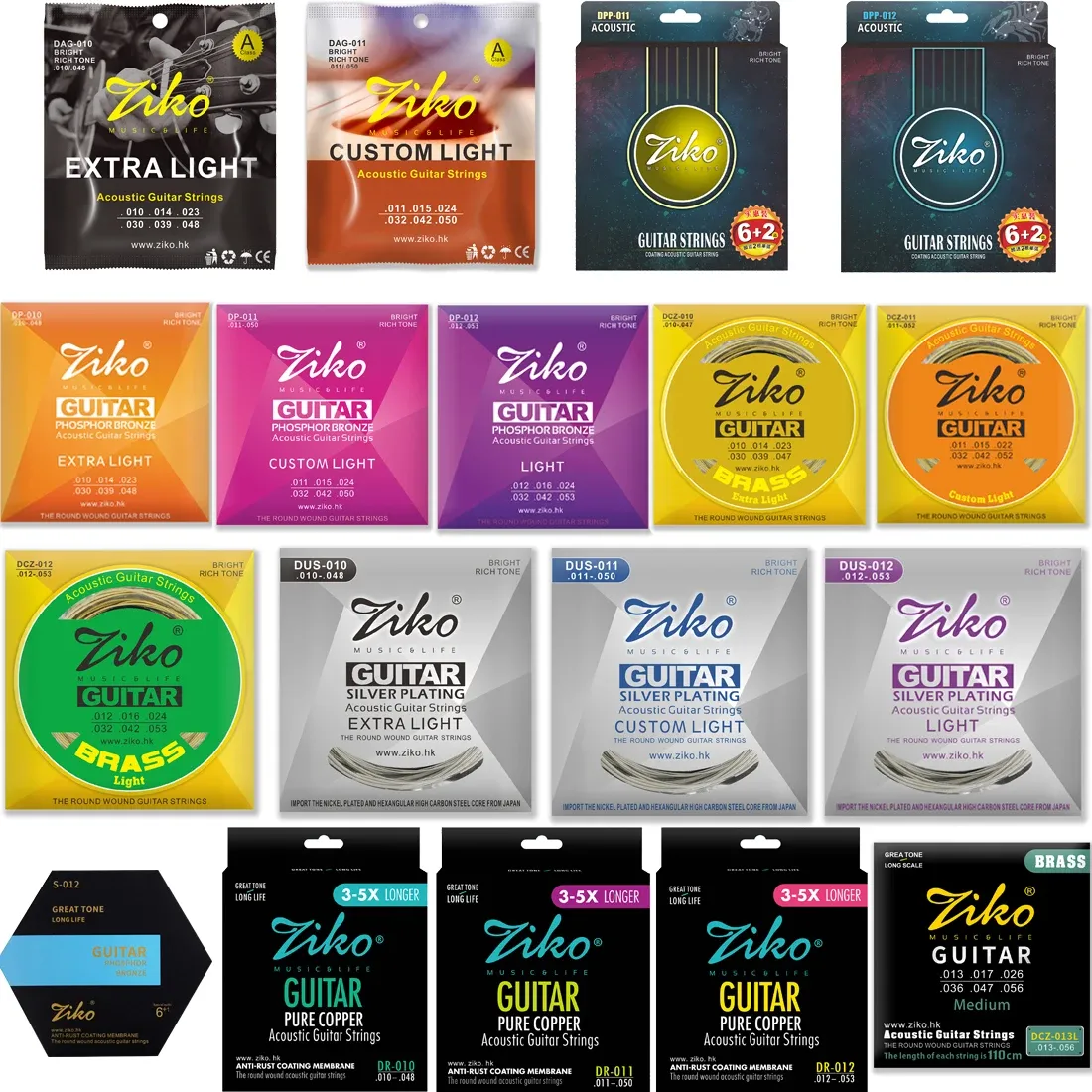 ZIKO Acoustic Guitar Strings - Professional Carbon Steel Hexagonal Alloy Folk Guitar Strings for Beginners & Practice - Durable, Stable Tuning, Great Sound - Guitar Accessories showcase 1