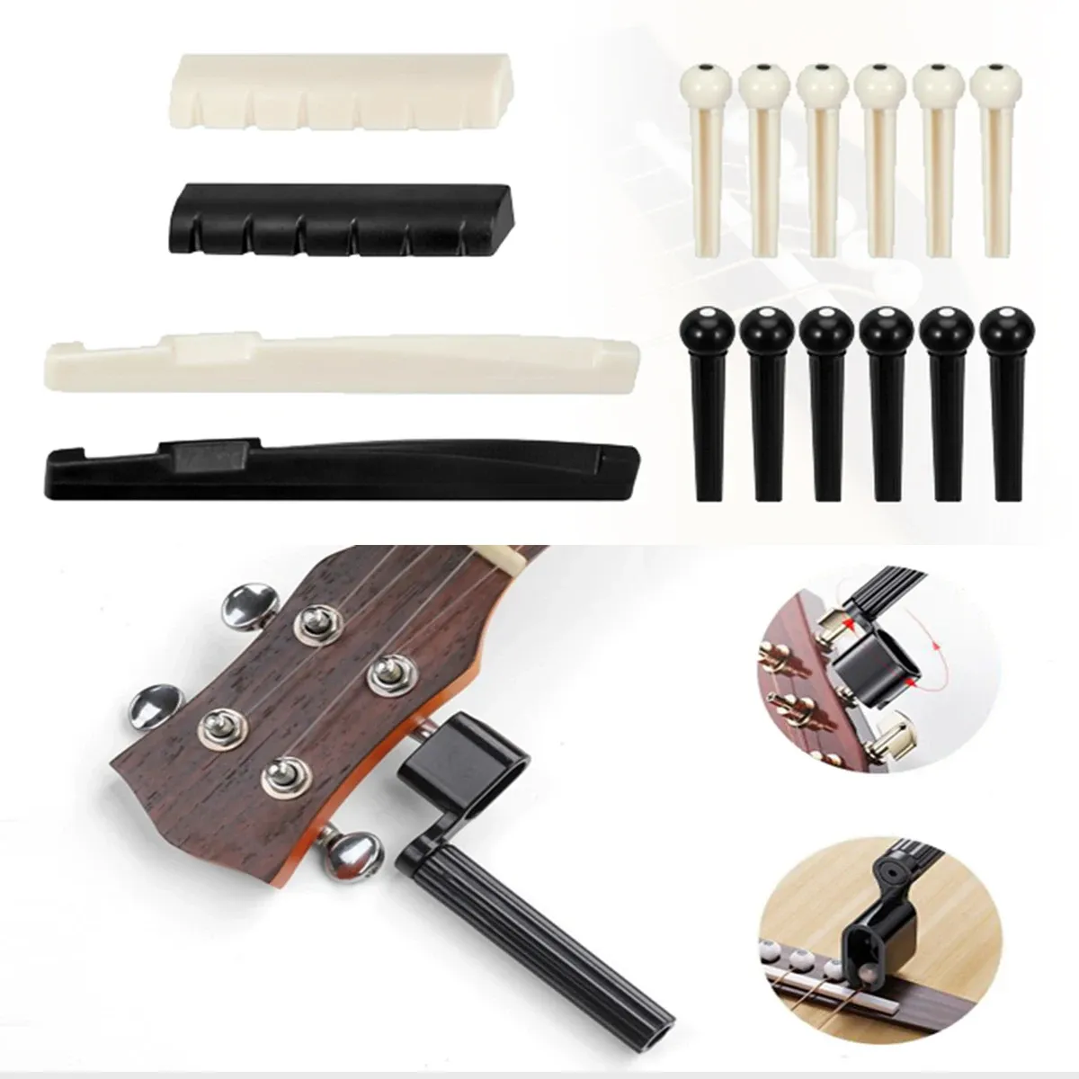 48Pcs Acoustic Guitar Accessories Kit: Capo, 3 Sets Coated Strings, 12 Picks, Winder, Bridge Pins & Saddles - All-in-One Guitar Care Set for Beginners & Musicians showcase 11