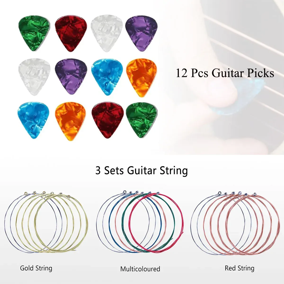 48Pcs Acoustic Guitar Accessories Kit: Capo, 3 Sets Coated Strings, 12 Picks, Winder, Bridge Pins & Saddles - All-in-One Guitar Care Set for Beginners & Musicians showcase 10