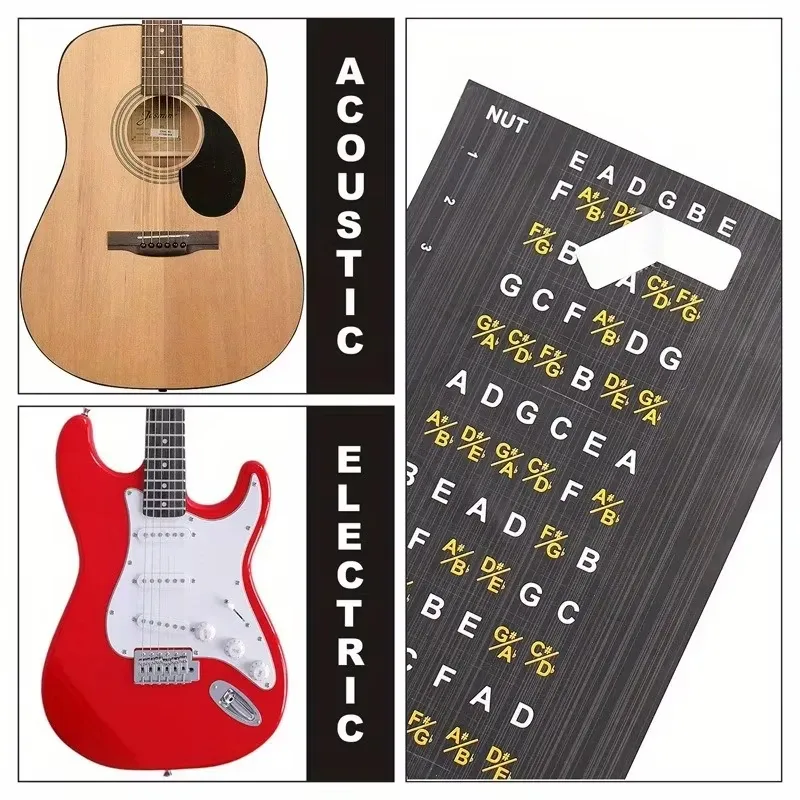 Beginner Guitar Fretboard Stickers for Learning Notes, Chords & Scales - Removable Vinyl Decal for Classic Acoustic & Electric Guitars thumbnail 4