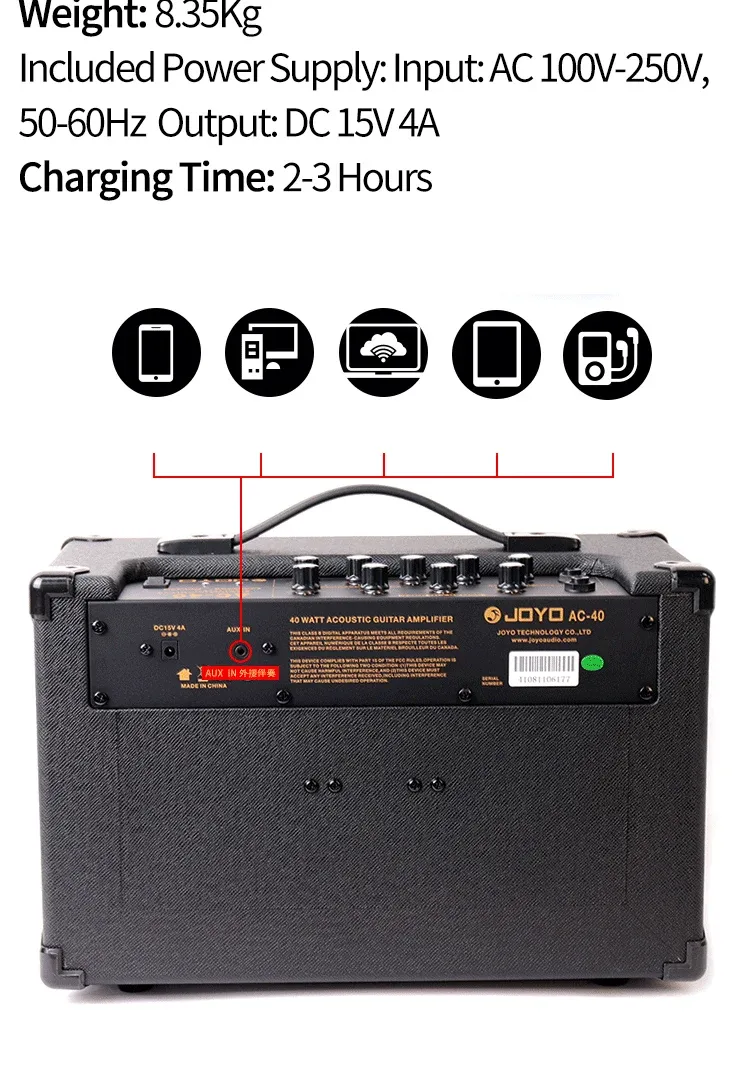Joyo AC-40 Rechargeable Guitar Amplifier for Electric & Acoustic Guitars - Portable, Powerful Sound for Musicians in Ghana showcase 4