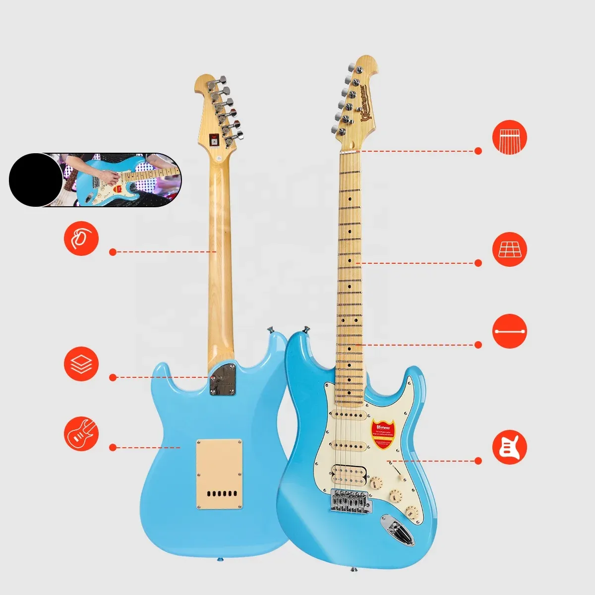 Affordable 22 Fret ST Electric Guitar Kit, OEM DIY Model D-120, 6 Strings, Poplar Body, Maple Fretboard, Glossy Finish, Chrome Hardware, S-S-H Pickups for Beginners & Enthusiasts thumbnail 4