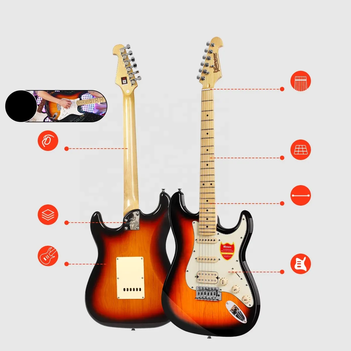 Affordable 22 Fret ST Electric Guitar Kit, OEM DIY Model D-120, 6 Strings, Poplar Body, Maple Fretboard, Glossy Finish, Chrome Hardware, S-S-H Pickups for Beginners & Enthusiasts thumbnail 3