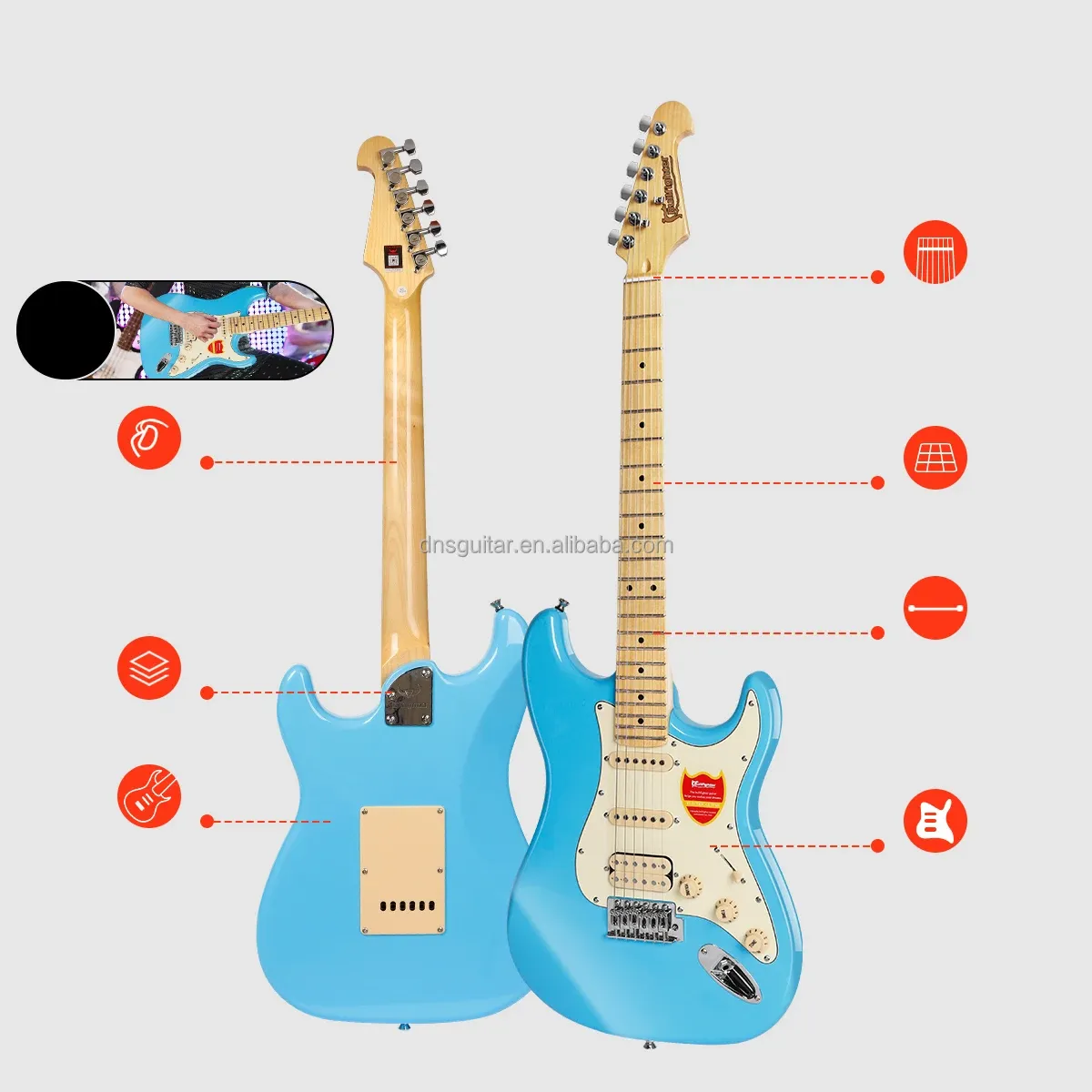 Affordable 22 Fret ST Electric Guitar Kit, OEM DIY Model D-120, 6 Strings, Poplar Body, Maple Fretboard, Glossy Finish, Chrome Hardware, S-S-H Pickups for Beginners & Enthusiasts showcase 9