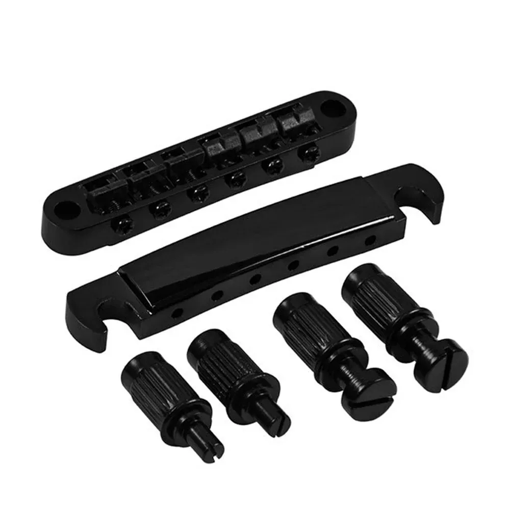 Professional Zinc Alloy Electric Guitar Bridge Tailpiece Set with 4 Posts - Durable, Flexible Wraparound Replacement for LP Guitars - Easy Maintenance
