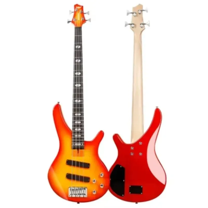 Stylish Electric Bass Guitar Kit - Maple Flame Veneer Top, Basswood Body, Affordable & Professional Quality for Musicians