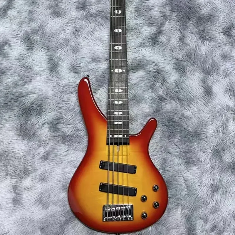 Stylish Electric Bass Guitar Kit - Maple Flame Veneer Top, Basswood Body, Affordable & Professional Quality for Musicians thumbnail 3
