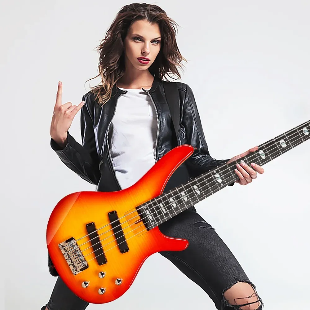 Stylish Electric Bass Guitar Kit - Maple Flame Veneer Top, Basswood Body, Affordable & Professional Quality for Musicians showcase 5