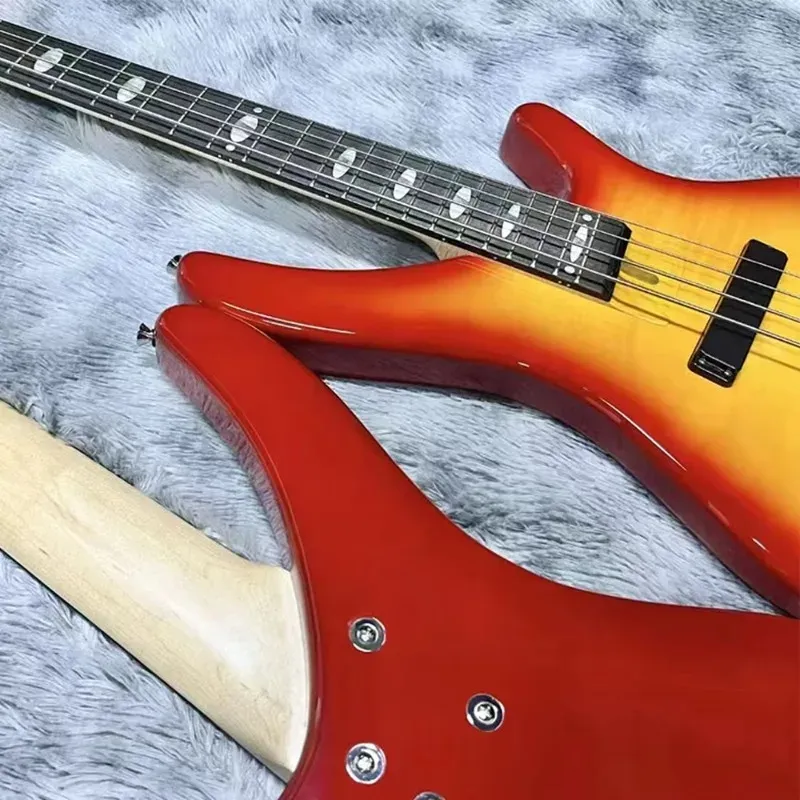 Stylish Electric Bass Guitar Kit - Maple Flame Veneer Top, Basswood Body, Affordable & Professional Quality for Musicians thumbnail 4