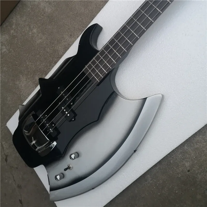 Classic Axe-Shaped 4-String Electric Bass Guitar - Rosewood Fingerboard, Basswood Body, Adjustable Bridge for Rock Music - Perfect for Beginners & Enthusiasts showcase 1