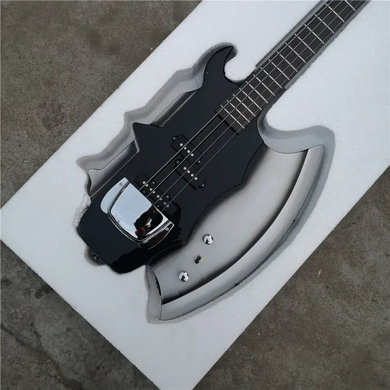 Classic Axe-Shaped 4-String Electric Bass Guitar - Rosewood Fingerboard, Basswood Body, Adjustable Bridge for Rock Music - Perfect for Beginners & Enthusiasts thumbnail 4