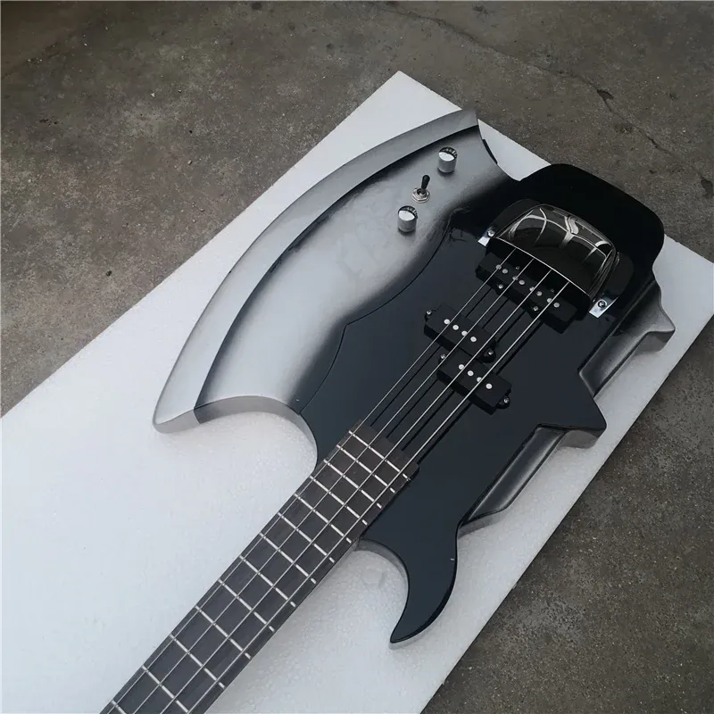 Classic Axe-Shaped 4-String Electric Bass Guitar - Rosewood Fingerboard, Basswood Body, Adjustable Bridge for Rock Music - Perfect for Beginners & Enthusiasts thumbnail 3