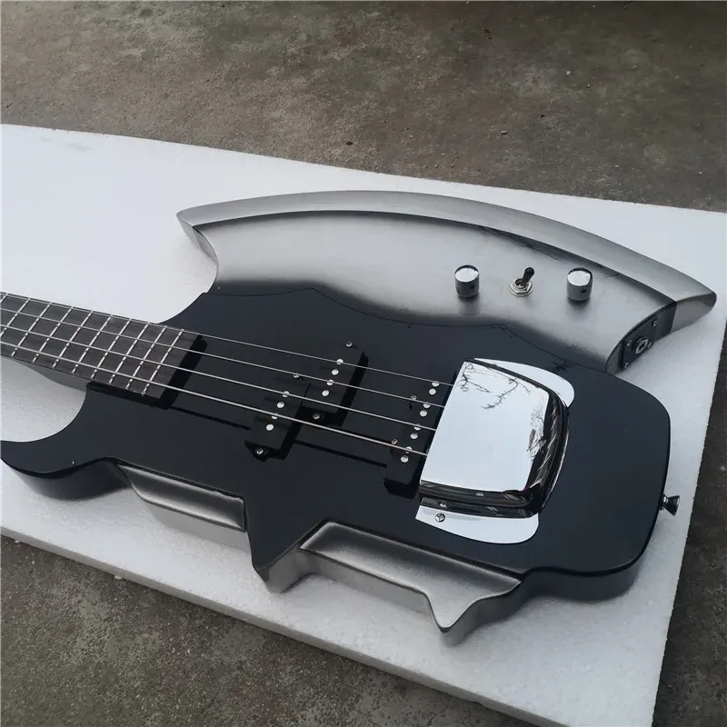 Classic Axe-Shaped 4-String Electric Bass Guitar - Rosewood Fingerboard, Basswood Body, Adjustable Bridge for Rock Music - Perfect for Beginners & Enthusiasts thumbnail 2