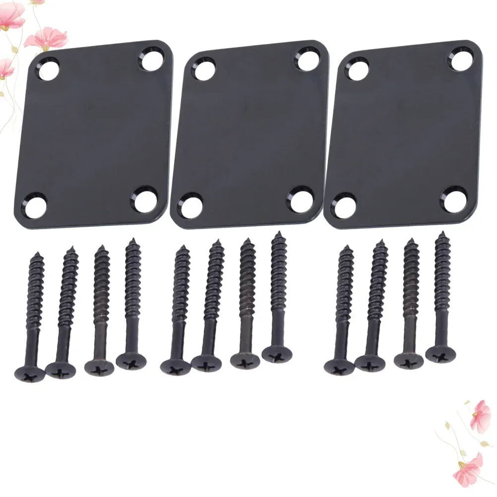 3Pcs Black Metal Guitar Neck Plate for Electric Bass - Durable Reinforcement Joint Board with Ergonomic Design, Essential Instrument Part for Musicians thumbnail 2
