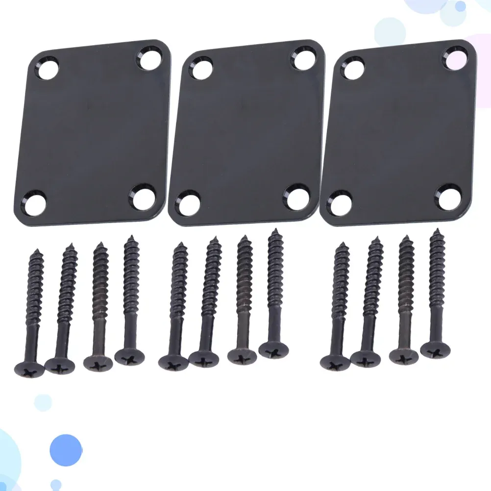 3Pcs Black Metal Guitar Neck Plate for Electric Bass - Durable Reinforcement Joint Board with Ergonomic Design, Essential Instrument Part for Musicians thumbnail 1
