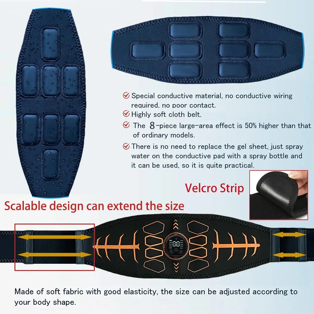 Smart Muscle Toner Abdominal Belt - USB Rechargeable Abs Trainer with 10 Modes & 30 Intensity Levels for Home Gym Fitness Training thumbnail 5