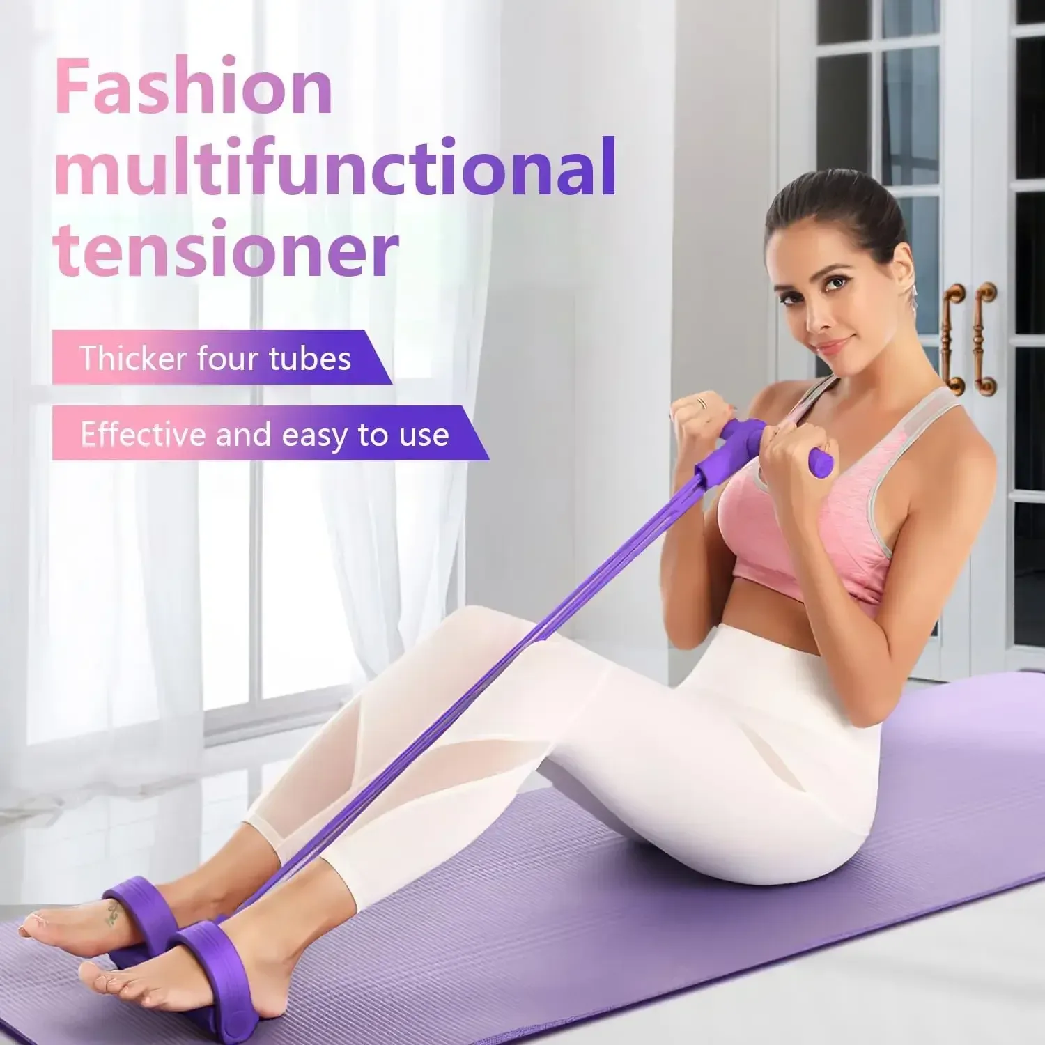 Home Gym Resistance Bands Set - 4 Elastic Tubes for Full Body Workout, Abdominal Exercises, Yoga, and Fitness Equipment for Men & Women thumbnail 5