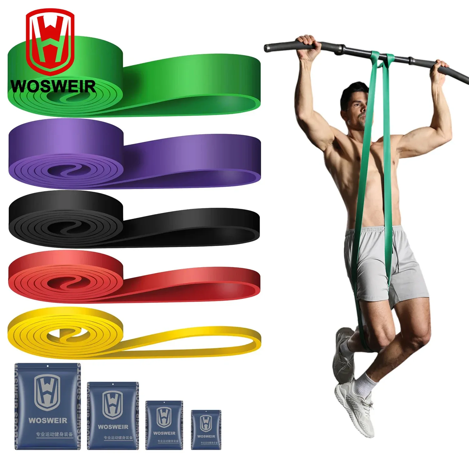 WOSWEIR TPE Resistance Bands Set for Gym Home Fitness, Yoga Pull-Up Assist, Crossfit Workout Equipment, Elastic Training Gum for Strength Building thumbnail 1