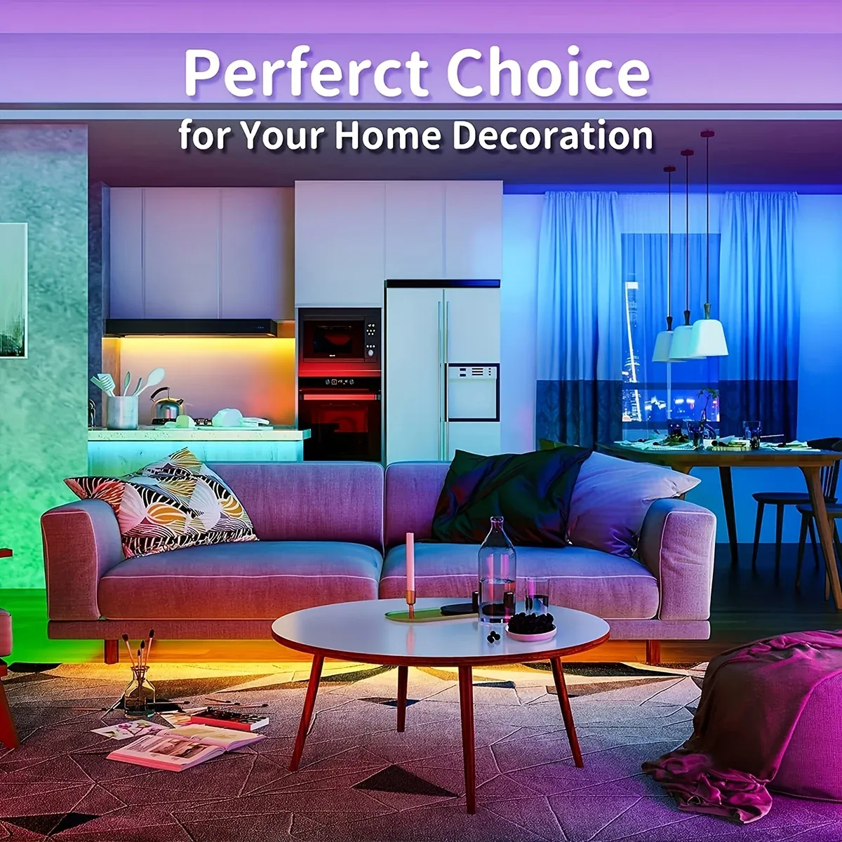 RGB LED Strip Lights with 44-Key Remote Control - 1m to 20m Flexible Tape for Home, Bedroom, Party Decor, TV Backlighting thumbnail 3
