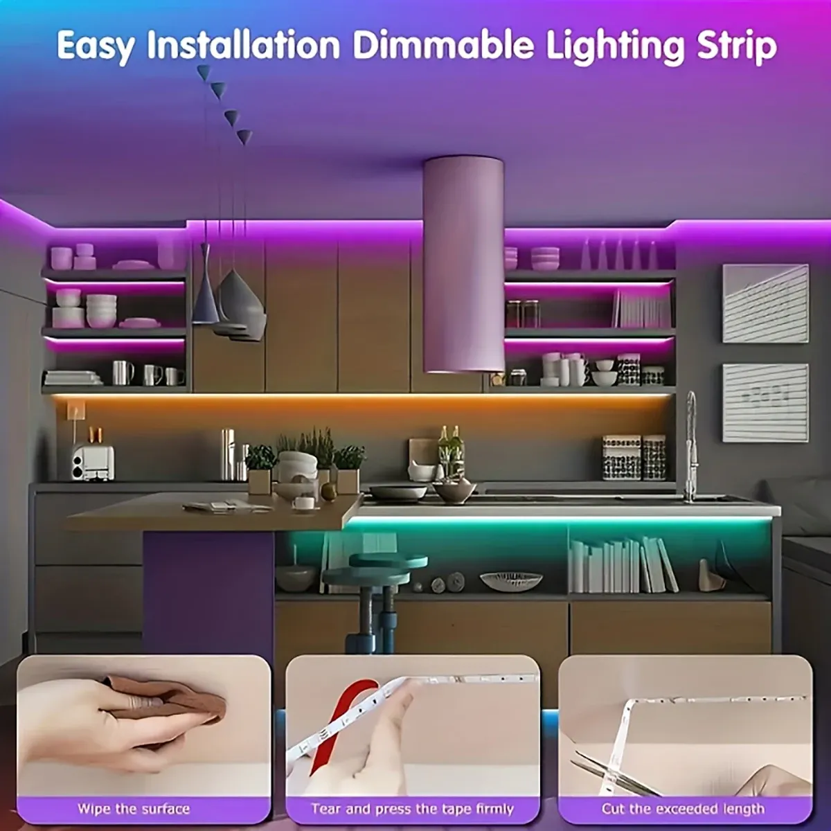 RGB LED Strip Lights with 44-Key Remote Control - 1m to 20m Flexible Tape for Home, Bedroom, Party Decor, TV Backlighting thumbnail 4