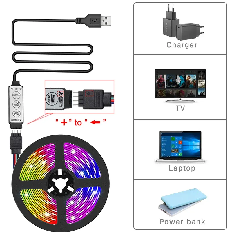 RGB LED Strip Lights for TV Backlight, USB 5V 3-Key Control Flexible Ribbon Tape for Home Party Decoration, ROHS Certified Ambiance Lighting showcase 4