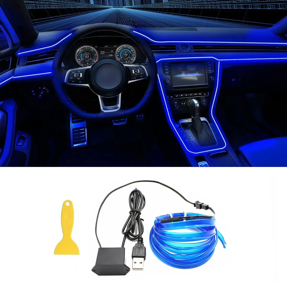 5M Car Interior LED Strip Light Neon EL Wire - Flexible USB Powered Ambient Lighting for Auto DIY, Parties & Home Decor thumbnail 1