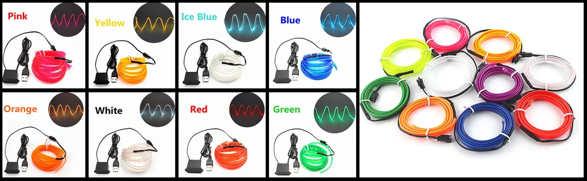 5M Car Interior LED Strip Light Neon EL Wire - Flexible USB Powered Ambient Lighting for Auto DIY, Parties & Home Decor showcase 5
